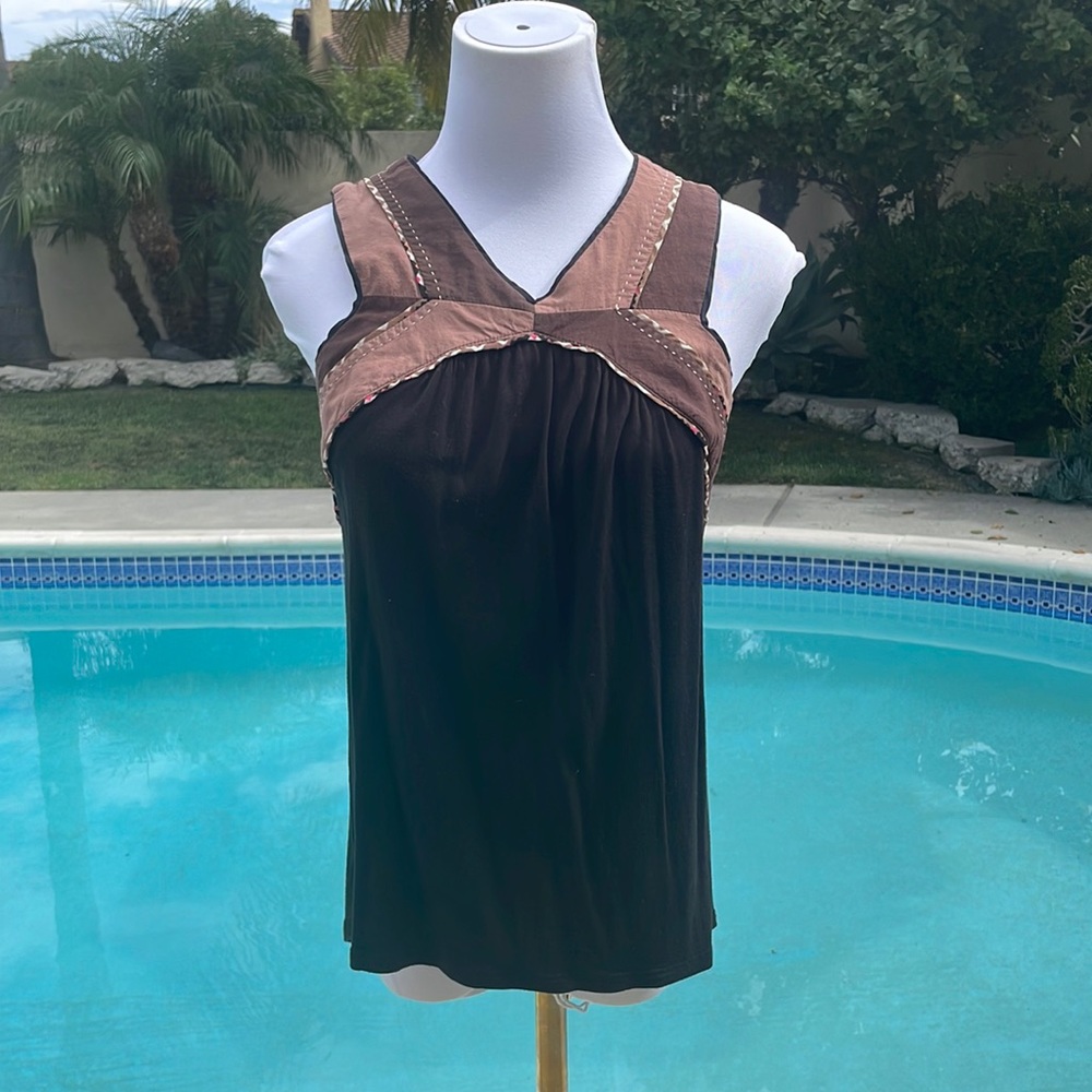 Anthropologie brown & black sleeveless top | size SP
